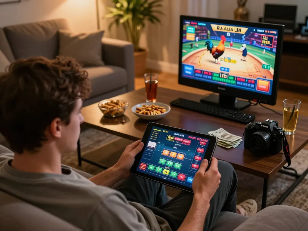 Daga live betting experience on a tablet from a home gaming setup with cozy decor.