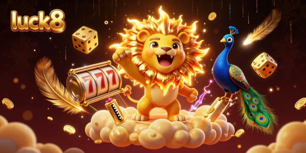 Experience the thrill of luck8 in this vibrant 3D casino scene with stunning characters and dynamic slot elements.