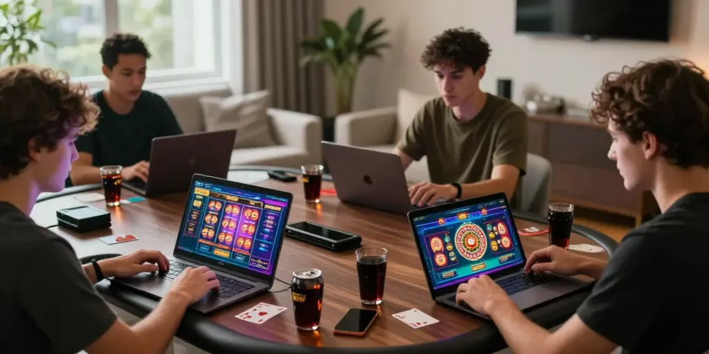 Players enjoying casinos not on gamstop uk in a cozy home setting.