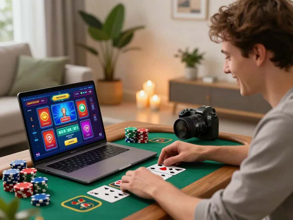 Engaging in online gaming at casinos not on gamstop uk with vibrant décor and relaxed setting.