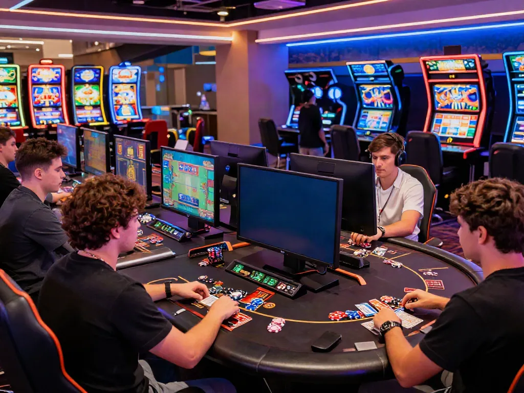 Players enjoying casinos not on gamstop UK with bright screens and vibrant atmosphere.