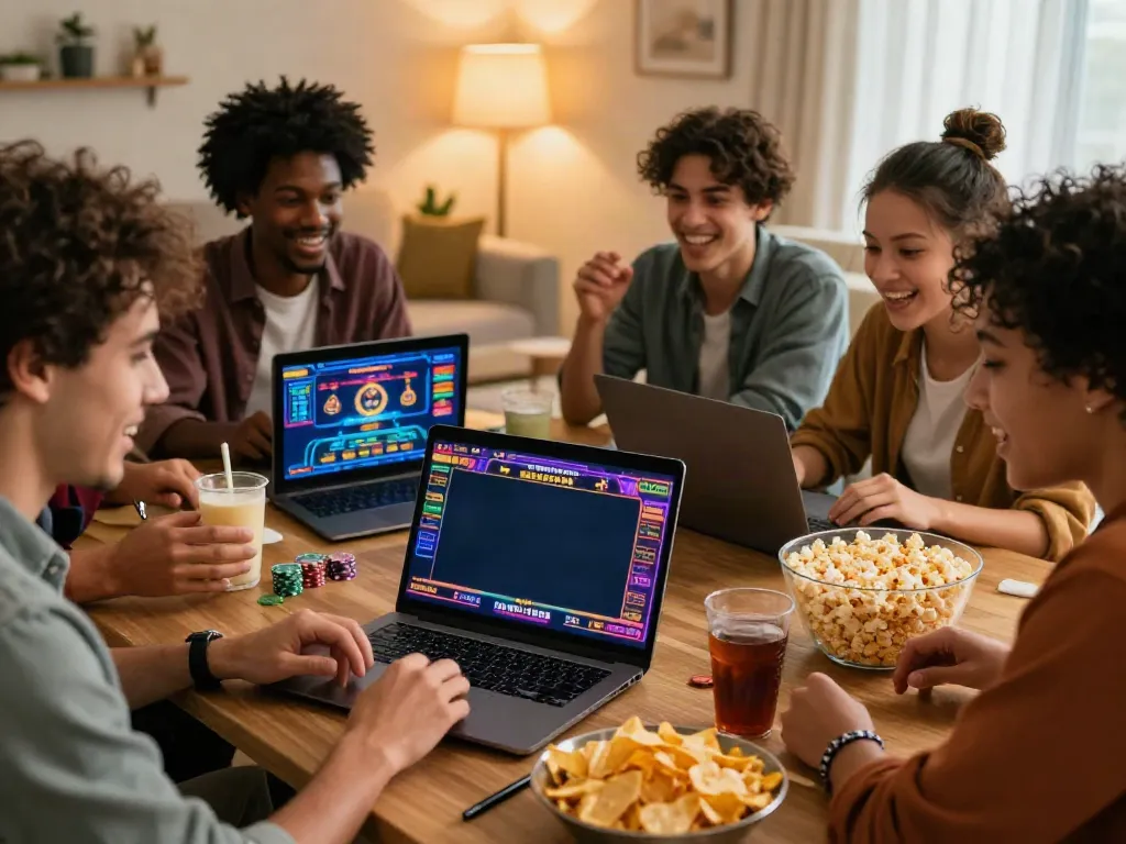 Friends enjoying online gaming at casinos not on GamStop UK