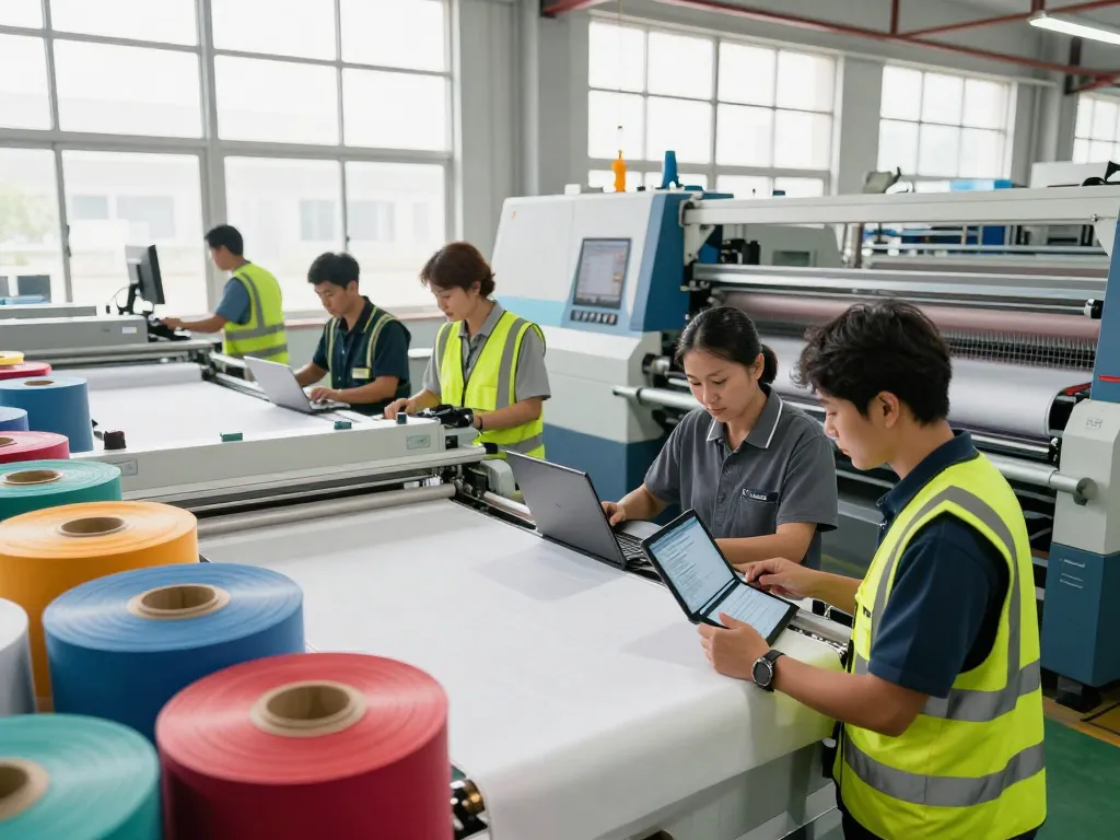 Sunwin's textile manufacturing team showcasing innovation and productivity in a modern factory.