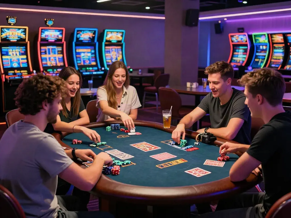 Group enjoying a lively game of poker at casinos not on gamstop uk.