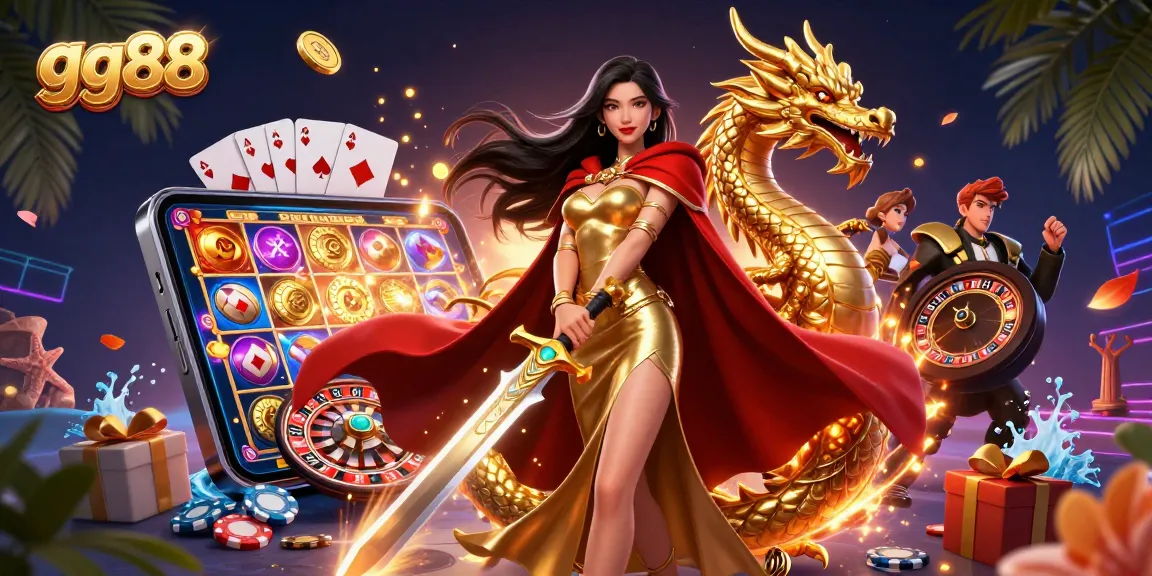 Spin the reels at gg88 with immersive 3D illustration showcasing vibrant casino elements.