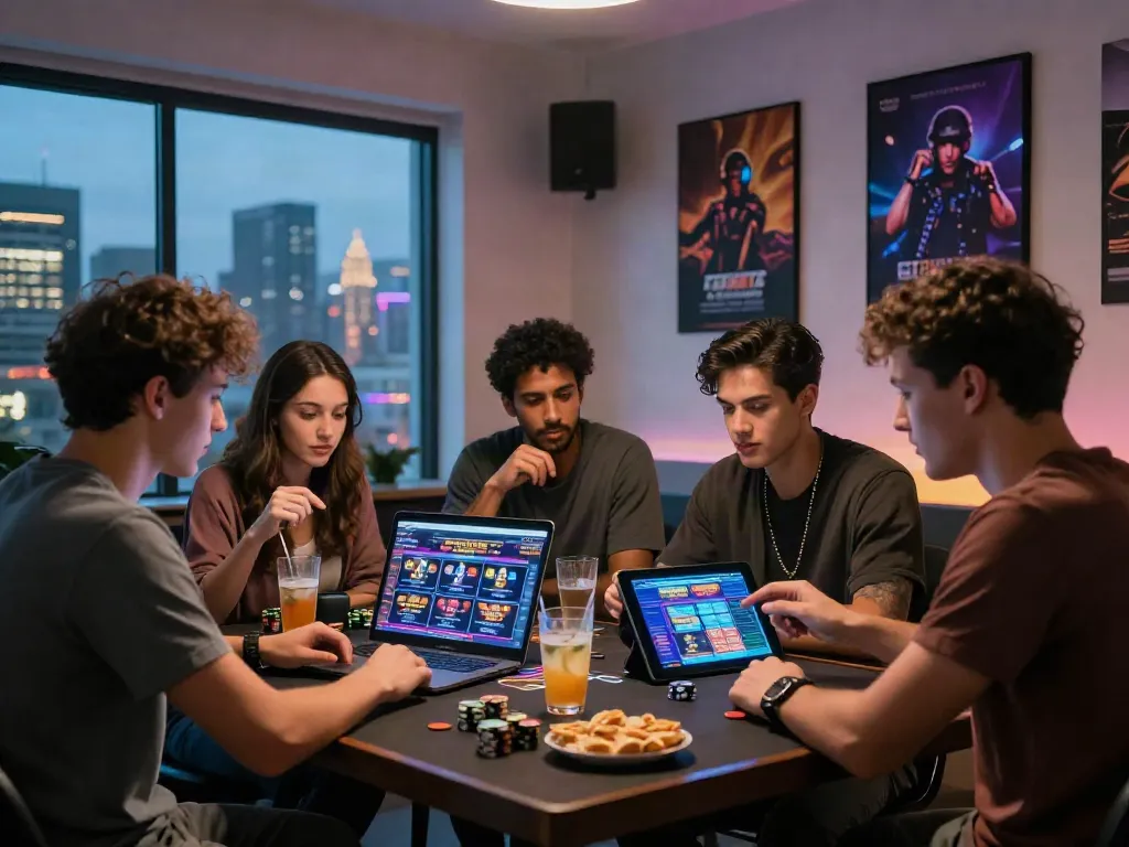 Group enjoying online gaming experience at home, exploring casinos not on Gamstop UK.