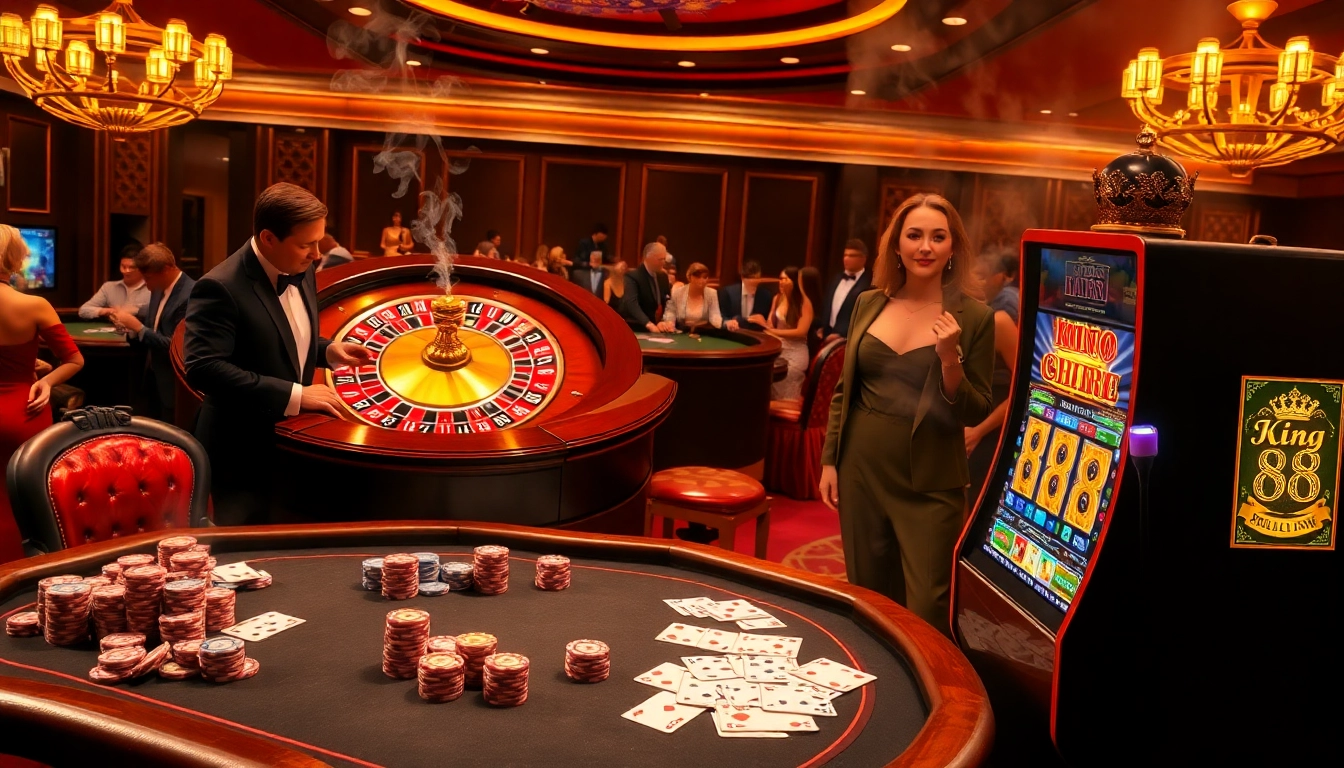 Experience the luxury of king 88 with excitement at the casino table featuring vibrant gaming elements.