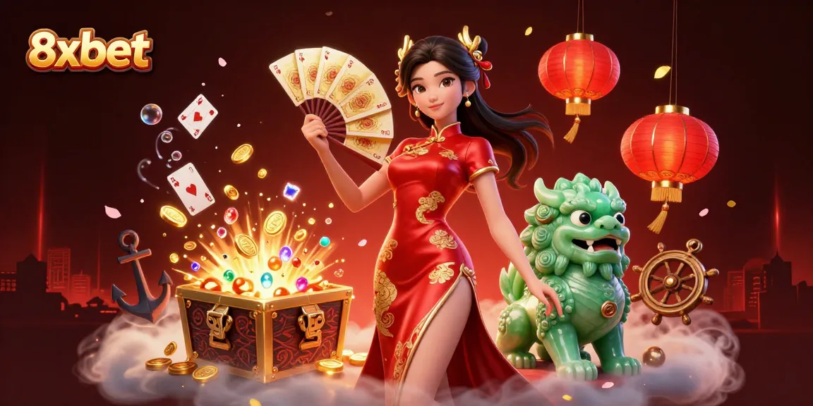 Experience thrilling wins at 8xbet with an engaging illustration of casino action and cultural elements.