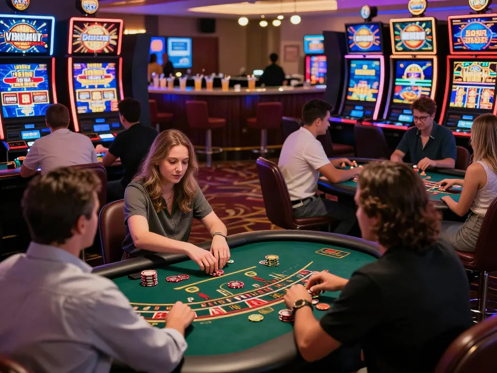 Players enjoying games at casinos not on Gamstop UK, vibrant atmosphere.