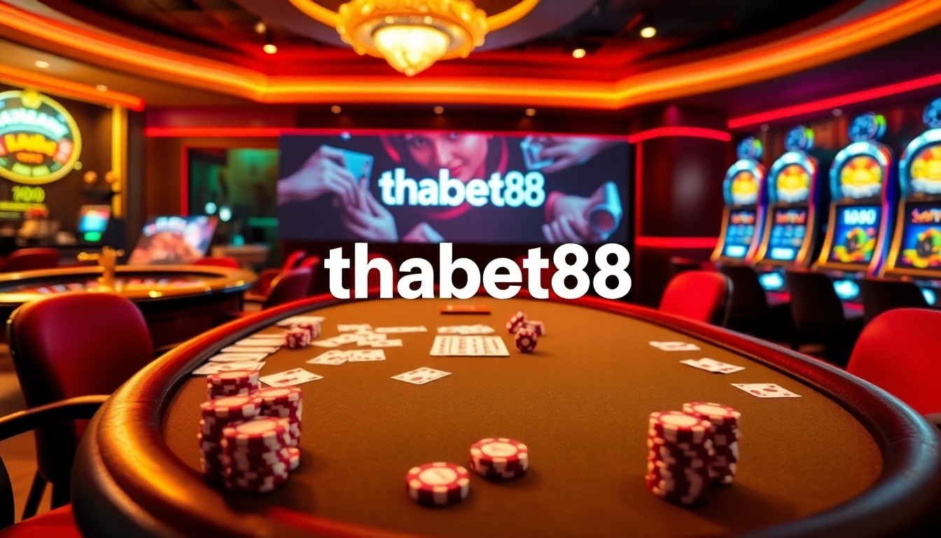 Experience the excitement of thabet88 at a luxurious casino table with cards and chips.