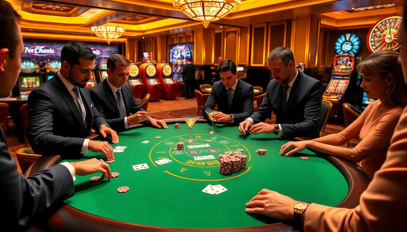 High-stakes poker game at TV 88 casino with elegant players, chips, and vibrant atmosphere