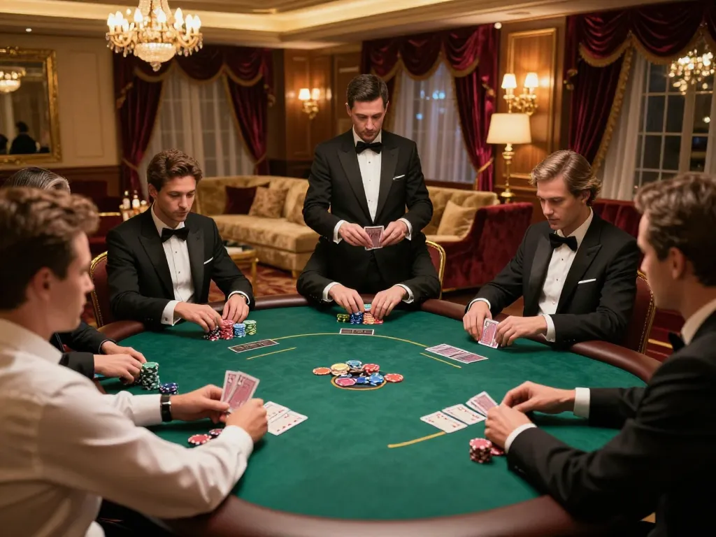 Players engaged in high-stakes poker game at Onbet's exclusive VIP table, showcasing strategy and excitement.