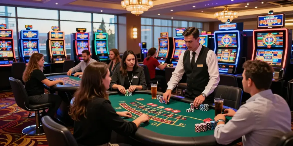 Casinos not on GamStop UK gaming floor with players at tables and slot machines