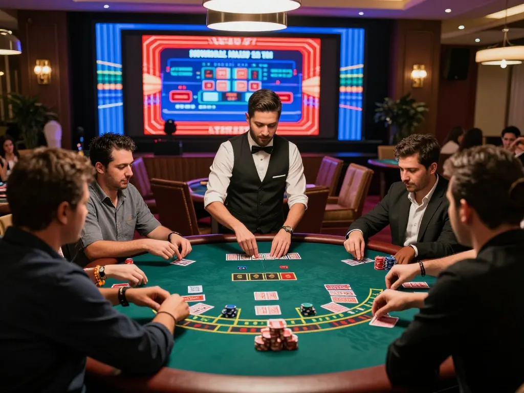 Engaged players at Sv368 Baccarat table enjoying the thrilling live casino experience with professional dealers.