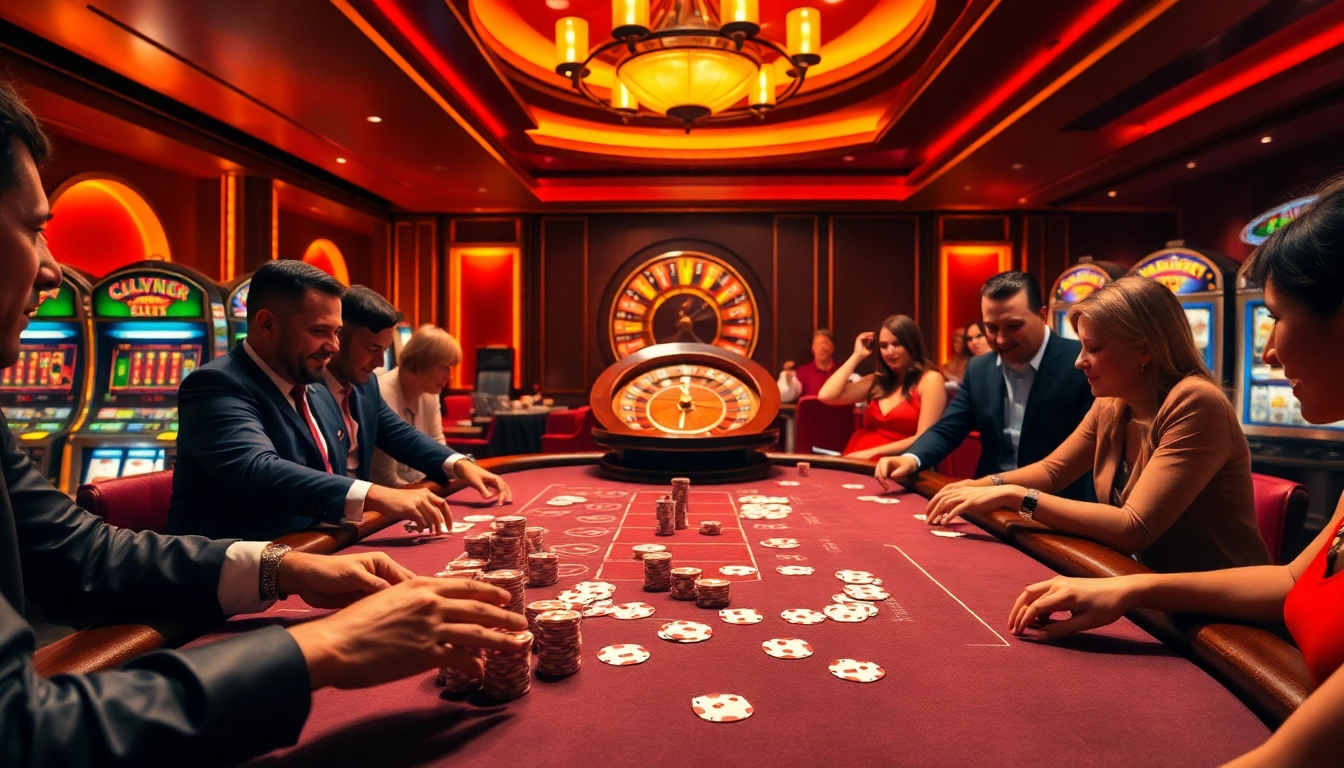 Engaging players at a lively table with cards, chips, and the exciting atmosphere of https://fly88.wtf/.