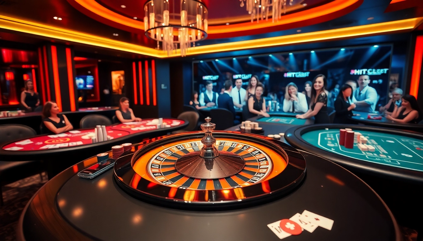 Engaging players at the Hit club roulette table with vibrant casino elements and thrilling atmosphere.