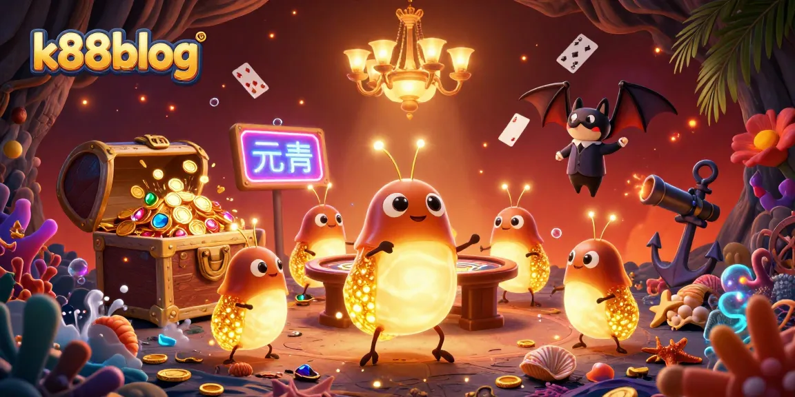 Engage with the vibrant k88blog scene showcasing glowworms illuminating a casino with their magic.