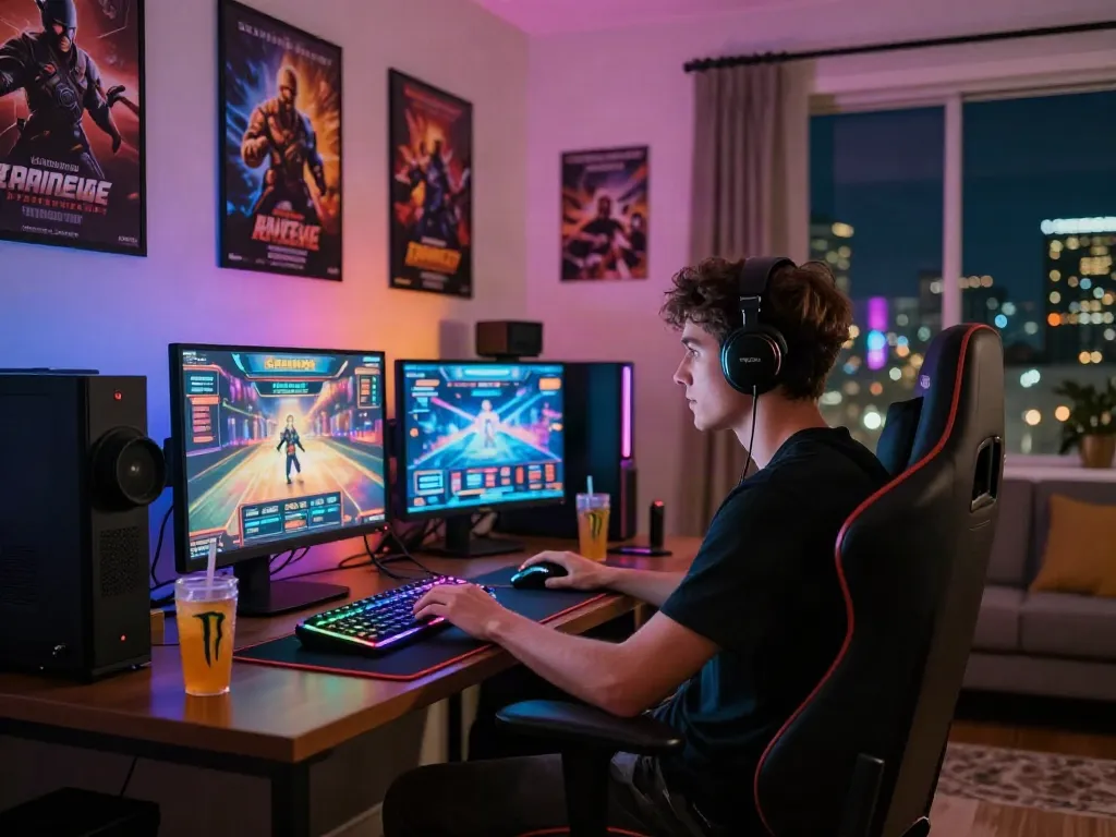 Engaging gaming environment showcasing casinos not on gamstop uk, featuring a player at a high-end gaming setup.