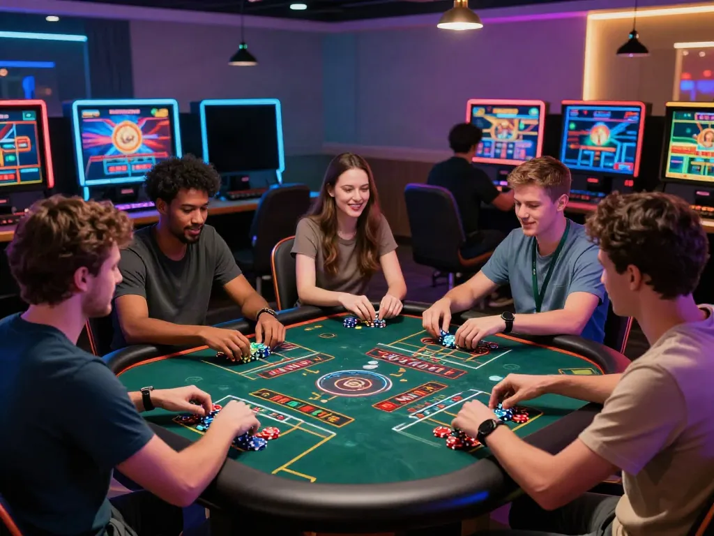Exciting gaming atmosphere at casinos not on gamstop uk with players engaged at virtual tables.
