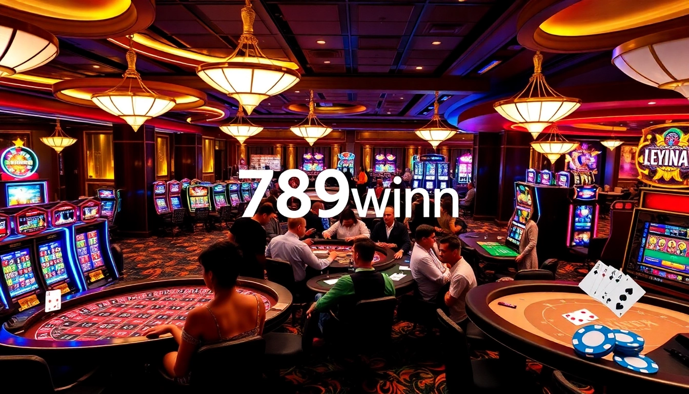 Excited gamblers enjoying games at a luxurious casino, featuring 789winn gaming atmosphere.