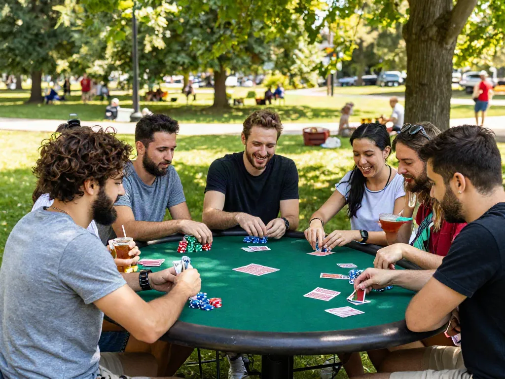 Group playing casinos not on gamstop uk in a sunny park.