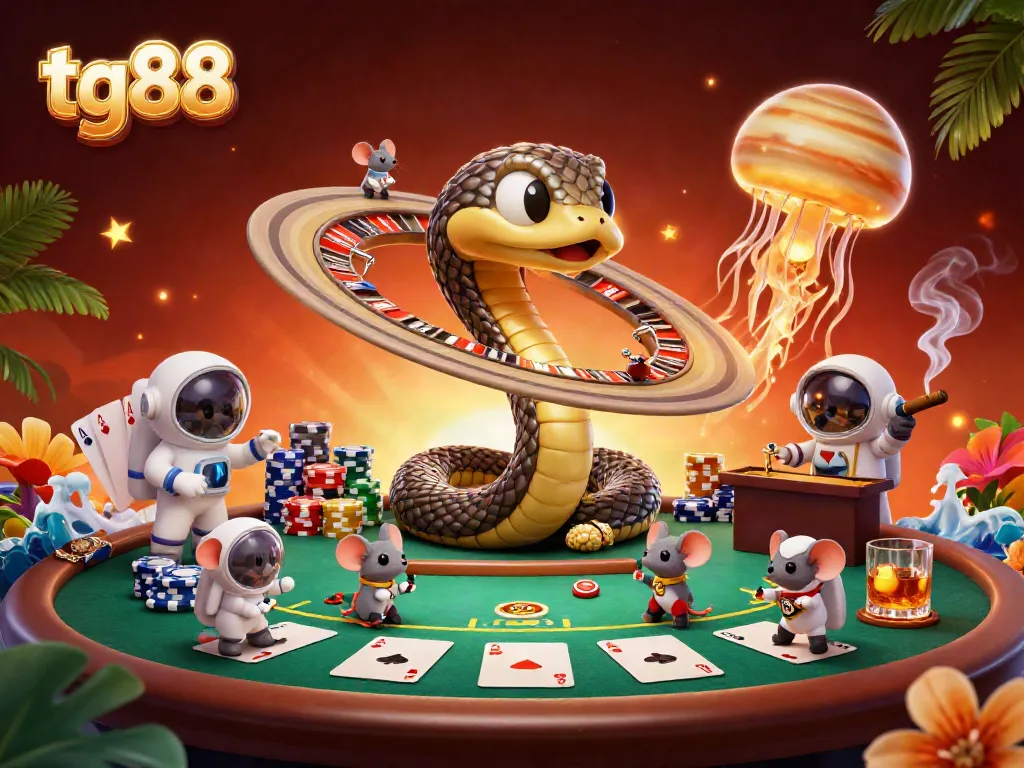 Experience thrilling bets at tg88's cosmic casino with vibrant gaming elements and characters.