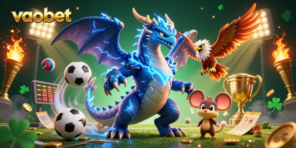 Engage in thrilling action with vaobet’s dynamic sports betting scene featuring a thunder dragon and vibrant game elements.