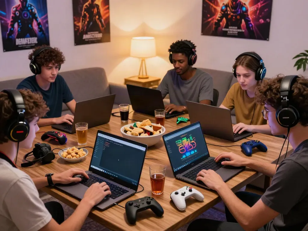 Friends exploring casinos not on gamstop uk in a lively home gaming setup