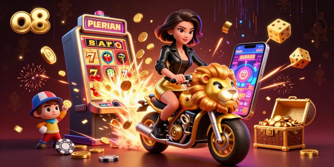 Experience thrilling gaming action with O8's golden mascot, dynamic jackpots, and vibrant casino elements.
