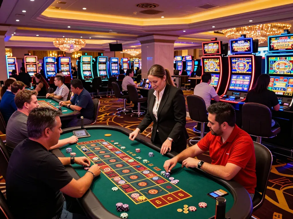 Experience the thrilling gameplay at 789clubgo with players engaged at roulette table amid vibrant Las Vegas casino atmosphere