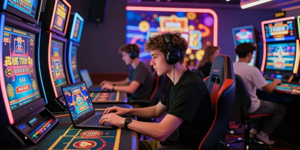 Exciting online casino environment featuring players engaged in games, representing casinos not on gamstop uk.