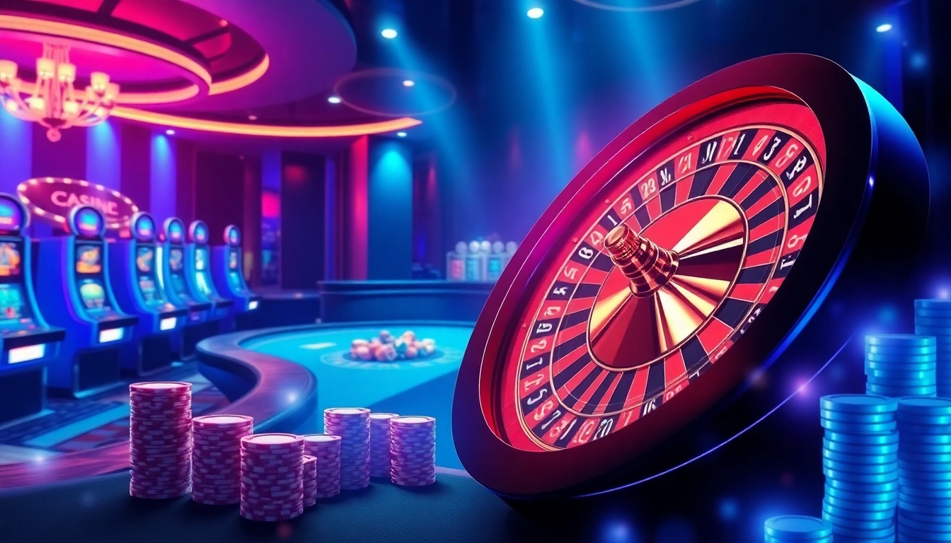 Exciting gambling action at uu88 com with vibrant casino tables and dynamic roulette wheel.