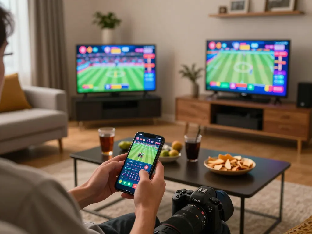 FABET user engaging with sports betting app in a cozy home setting, showcasing strategic gaming.