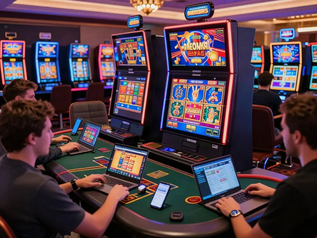 Players enjoying games at casinos not on gamstop UK in a vibrant online setting