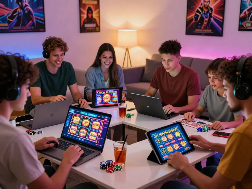 Players enjoying casinos not on gamstop uk at home, vibrant gaming atmosphere