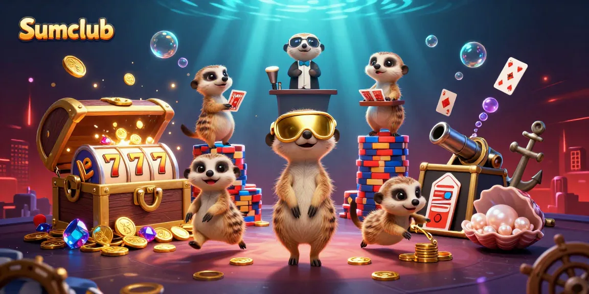 Engage in thrilling gameplay at Sumclub with meerkats running a colorful casino operation.