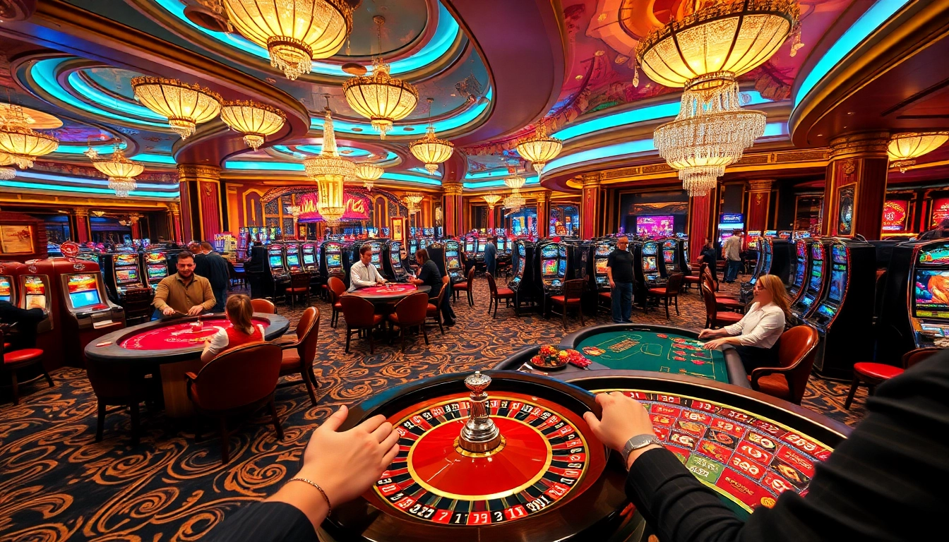 Experience the thrill of chotruyen-inspired gambling with players in a luxurious casino atmosphere.