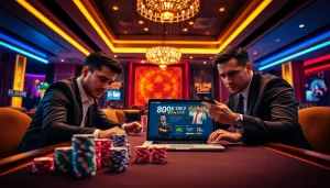 Experience the thrill of online gambling at 8day.cn.com with a high-stakes poker game scene.