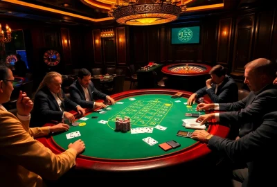 Engaged players at a luxury poker table in a casino, highlighting jl 55 in decor.
