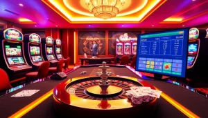 Experience the excitement at nk 88 with engaging casino visuals featuring lively slot machines and roulette.