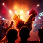 Exciting live cockfighting scene from sv368win.live, featuring vibrant colors and dynamic action.