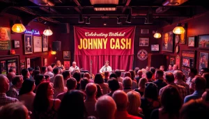 Celebrating at the Johnny Cash Birthday Bash with a warm atmosphere and vibrant crowd at johnnycashbirthday.com.