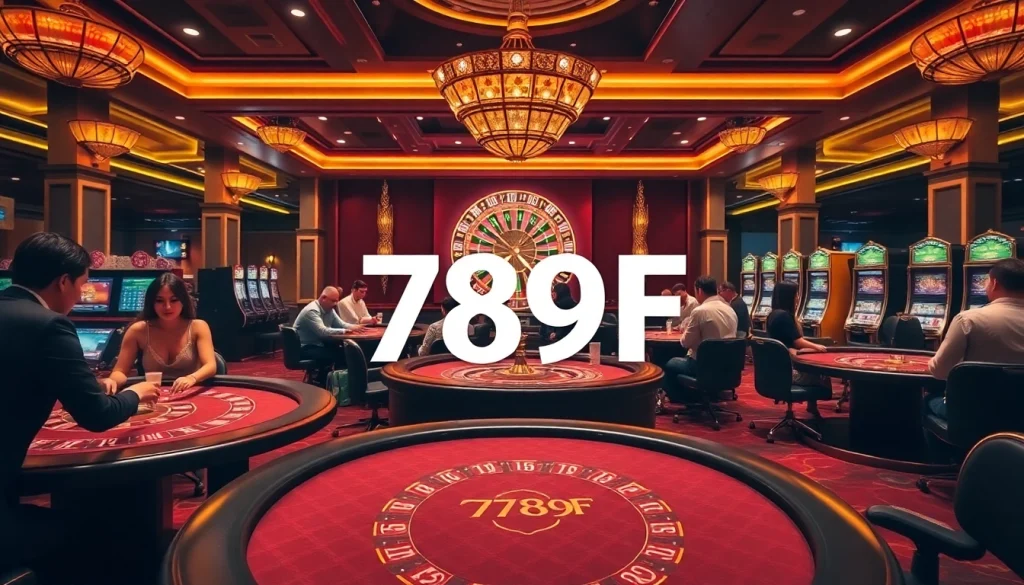 Exciting gameplay at 789F casino with vibrant tables, slot machines, and poker chips.
