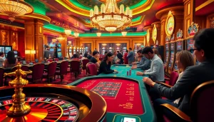 Players engaging in thrilling gameplay at vvjl 11's upscale casino, showcasing excitement and luxury.