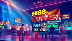 Engaging online gambling scene featuring Hi88's casino games, showing users enjoying slots and sports betting at stimmgewitter.org.