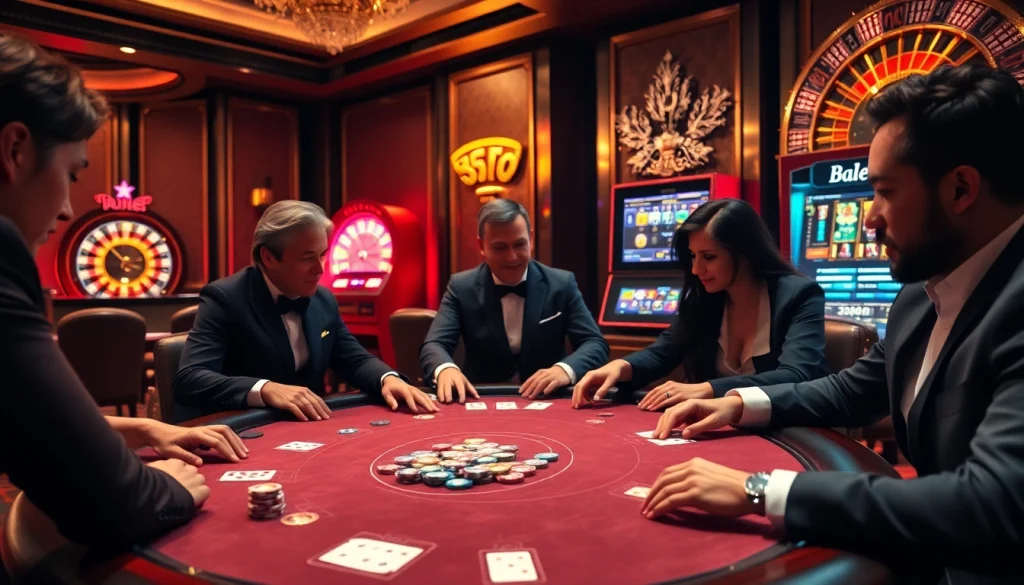 Engaged players enjoying high-stakes poker at GG88 luxury casino.