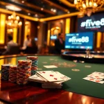 Experience thrilling poker action at https://five88.za.com/ with vibrant chips, cards, and casino ambiance.