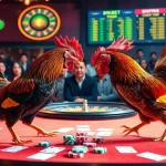Intense rooster battle at Đá gà 8KBET, showcasing excitement and betting action.