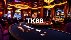 Experience high-stakes poker at TK88 Casino with vibrant casino elements in play.