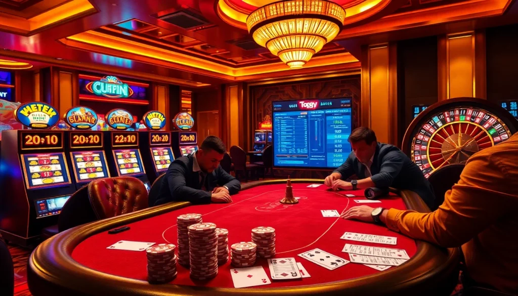 Experience the thrill of winning at https://tg88.black/ with a high-stakes poker table and vibrant casino elements.